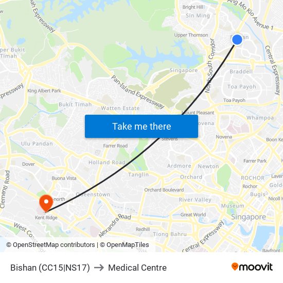 Bishan (CC15|NS17) to Medical Centre map