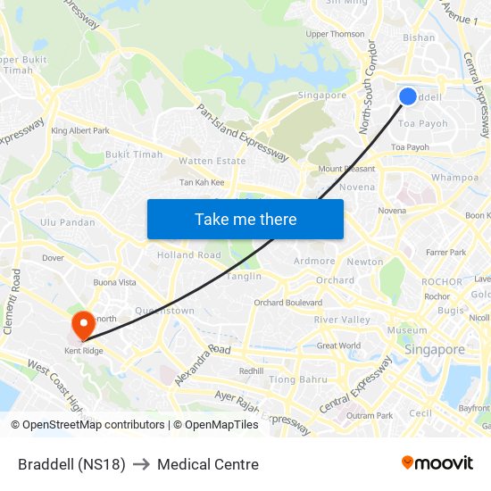 Braddell (NS18) to Medical Centre map