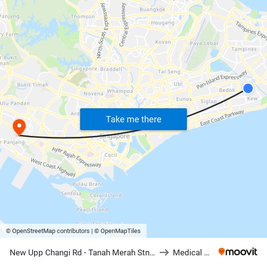 New Upp Changi Rd - Tanah Merah Stn Exit A (85099) to Medical Centre map