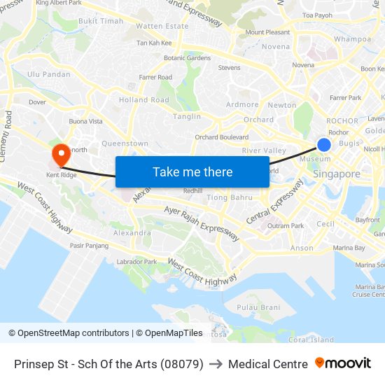 Prinsep St - Sch Of the Arts (08079) to Medical Centre map