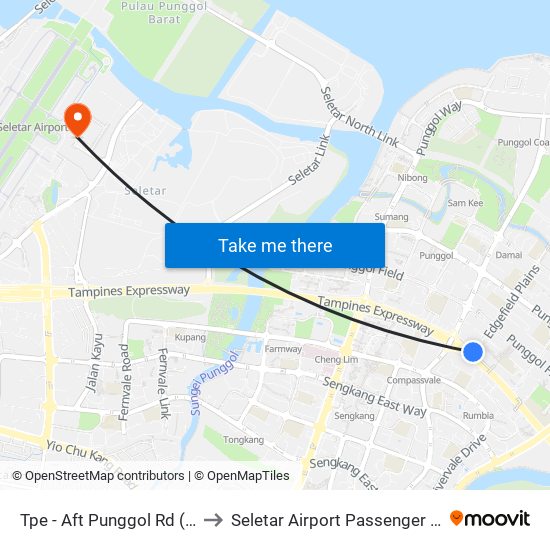 Tpe -  Aft Punggol Rd (65199) to Seletar Airport Passenger Terminal map