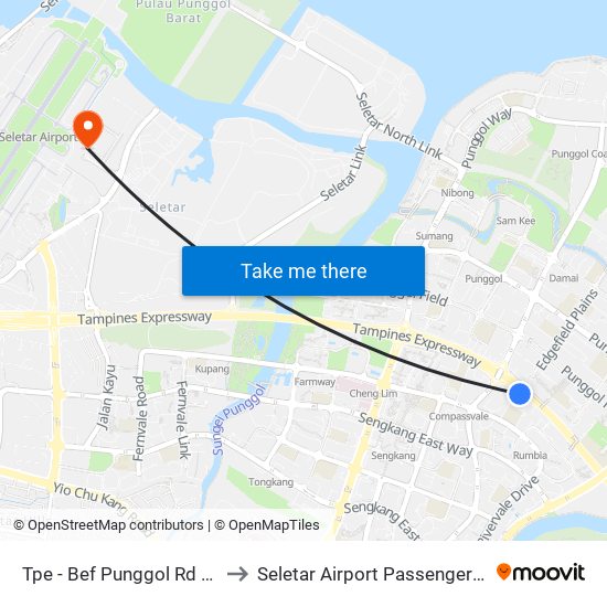 Tpe -  Bef Punggol Rd (65191) to Seletar Airport Passenger Terminal map