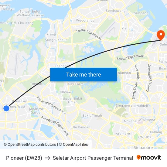 Pioneer (EW28) to Seletar Airport Passenger Terminal map