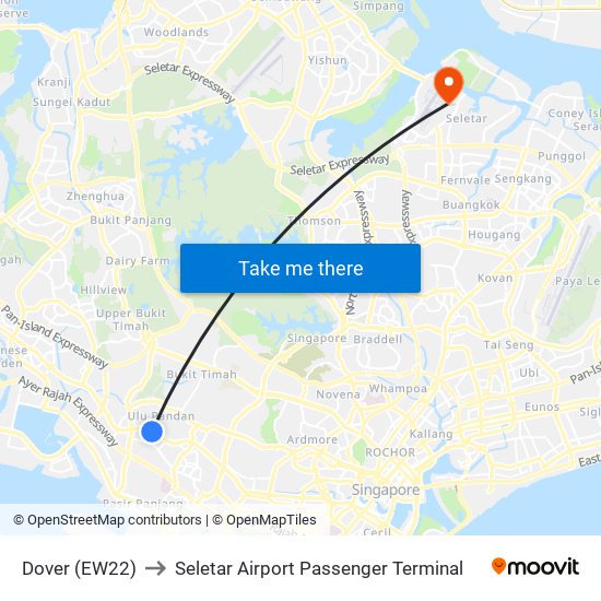 Dover (EW22) to Seletar Airport Passenger Terminal map