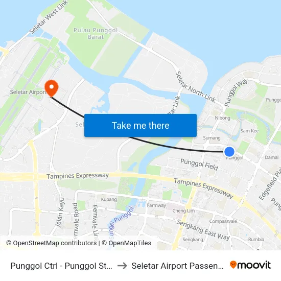 Punggol Ctrl - Punggol Stn/Int (65259) to Seletar Airport Passenger Terminal map