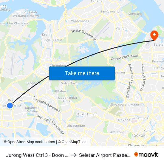 Jurong West Ctrl 3 - Boon Lay Int (22009) to Seletar Airport Passenger Terminal map