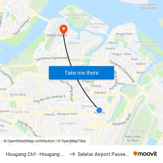 Hougang Ctrl - Hougang Ctrl Int (64009) to Seletar Airport Passenger Terminal map