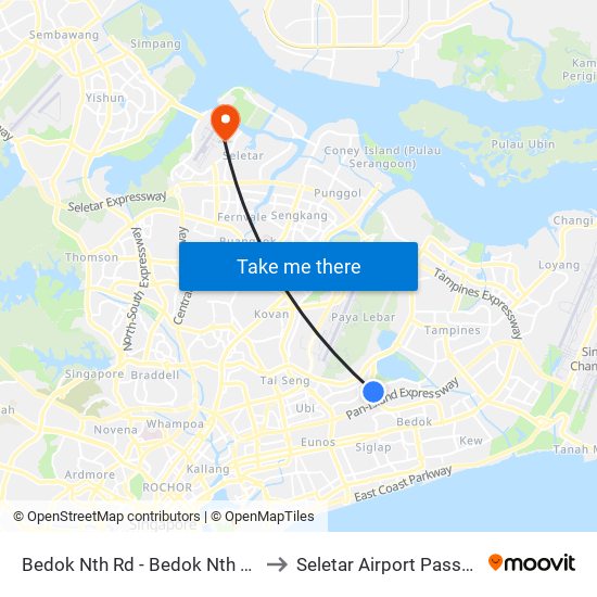 Bedok Nth Rd - Bedok Nth Stn Exit B (84539) to Seletar Airport Passenger Terminal map