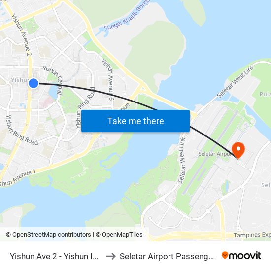 Yishun Ave 2 - Yishun Int (59009) to Seletar Airport Passenger Terminal map