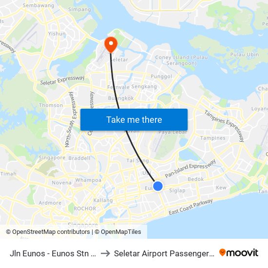 Jln Eunos - Eunos Stn (83101) to Seletar Airport Passenger Terminal map