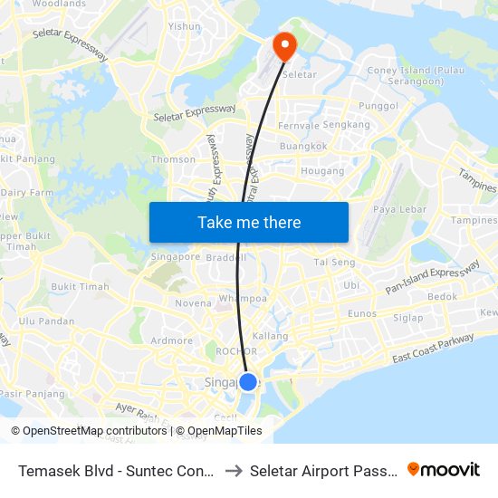Temasek Blvd - Suntec Convention Ctr (02151) to Seletar Airport Passenger Terminal map