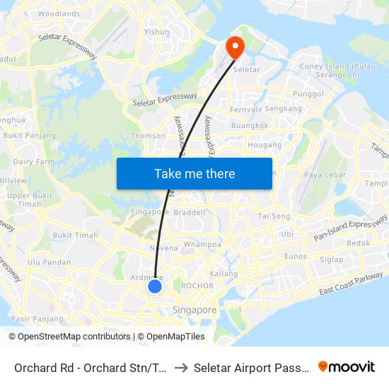 Orchard Rd - Orchard Stn/Tang Plaza (09047) to Seletar Airport Passenger Terminal map