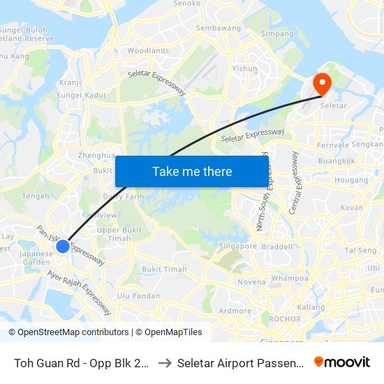 Toh Guan Rd - Opp Blk 288d (28631) to Seletar Airport Passenger Terminal map