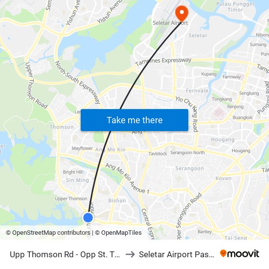 Upp Thomson Rd - Opp St. Theresa's Hme (53019) to Seletar Airport Passenger Terminal map