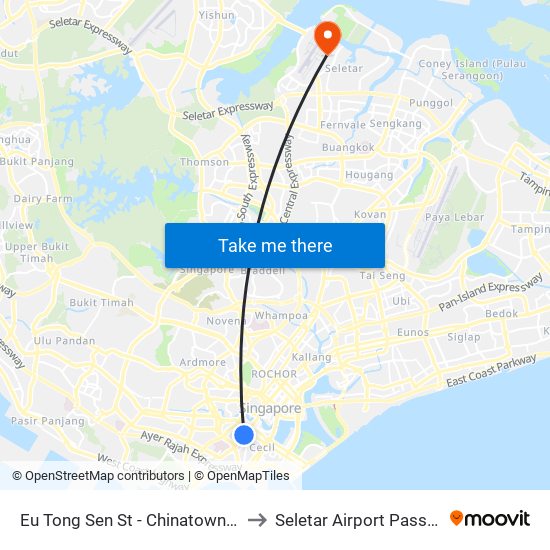 Eu Tong Sen St - Chinatown Stn Exit C (05013) to Seletar Airport Passenger Terminal map