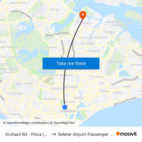 Orchard Rd - Ymca (08041) to Seletar Airport Passenger Terminal map