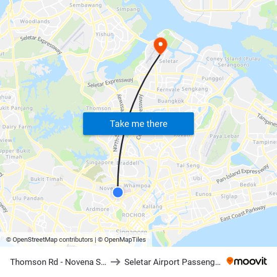 Thomson Rd - Novena Stn (50038) to Seletar Airport Passenger Terminal map