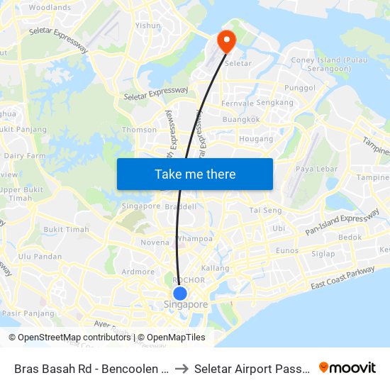 Bras Basah Rd - Bencoolen Stn Exit B (08069) to Seletar Airport Passenger Terminal map