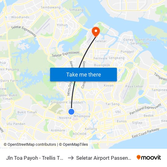 Jln Toa Payoh - Trellis Twrs (52071) to Seletar Airport Passenger Terminal map