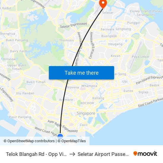 Telok Blangah Rd - Opp Vivocity (14119) to Seletar Airport Passenger Terminal map