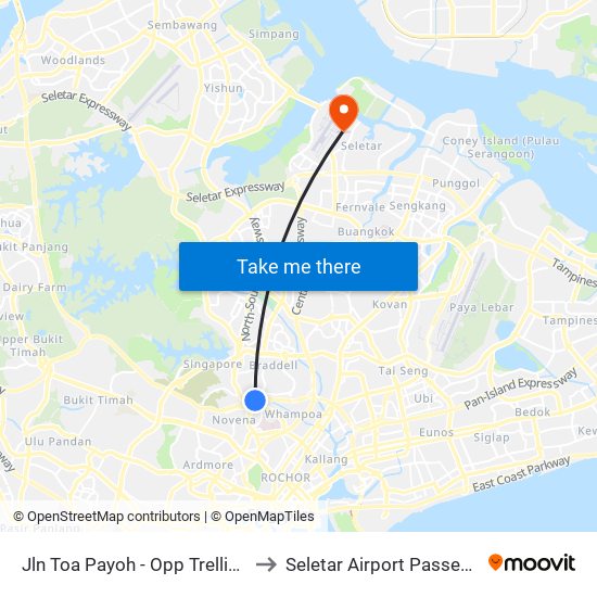 Jln Toa Payoh - Opp Trellis Twrs (52079) to Seletar Airport Passenger Terminal map