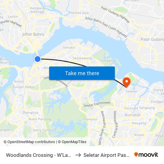 Woodlands Crossing - W'Lands Checkpt (46109) to Seletar Airport Passenger Terminal map