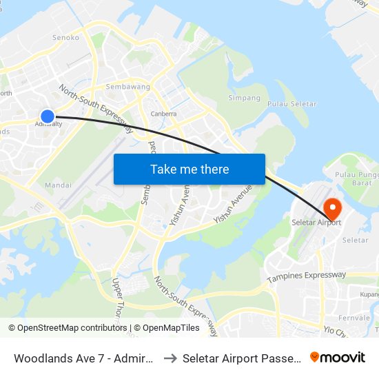 Woodlands Ave 7 - Admiralty Stn (46779) to Seletar Airport Passenger Terminal map