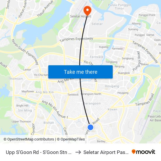 Upp S'Goon Rd - S'Goon Stn Exit A/Blk 413 (62139) to Seletar Airport Passenger Terminal map