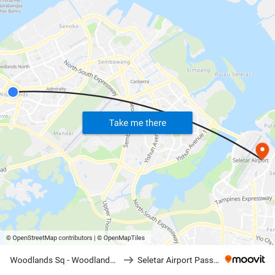 Woodlands Sq - Woodlands Temp Int (47009) to Seletar Airport Passenger Terminal map