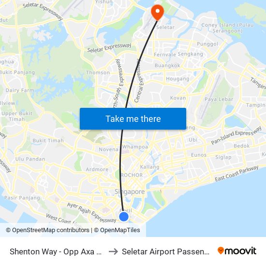 Shenton Way - Opp Axa Twr (03217) to Seletar Airport Passenger Terminal map