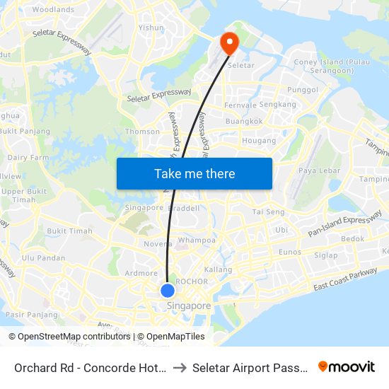 Orchard Rd - Concorde Hotel S'Pore (08138) to Seletar Airport Passenger Terminal map