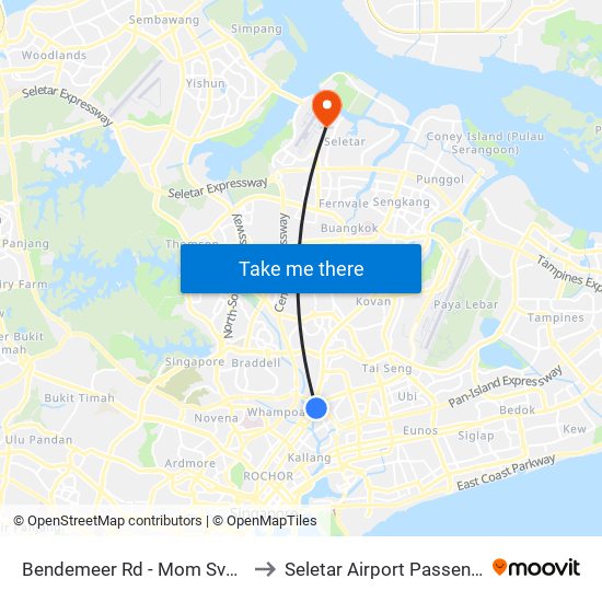 Bendemeer Rd - Mom Svcs Ctr (60179) to Seletar Airport Passenger Terminal map