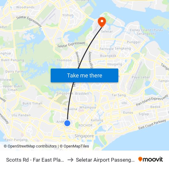 Scotts Rd - Far East Plaza (09219) to Seletar Airport Passenger Terminal map