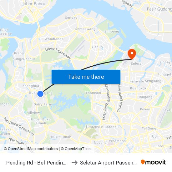 Pending Rd - Bef Pending Stn (44229) to Seletar Airport Passenger Terminal map