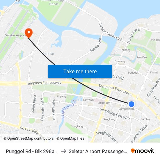 Punggol Rd - Blk 298a (65061) to Seletar Airport Passenger Terminal map