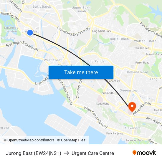 Jurong East (EW24|NS1) to Urgent Care Centre map