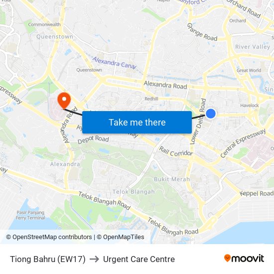 Tiong Bahru (EW17) to Urgent Care Centre map