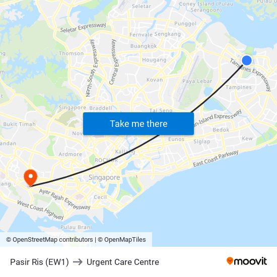 Pasir Ris (EW1) to Urgent Care Centre map