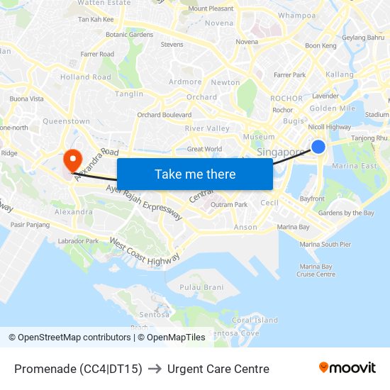 Promenade (CC4|DT15) to Urgent Care Centre map