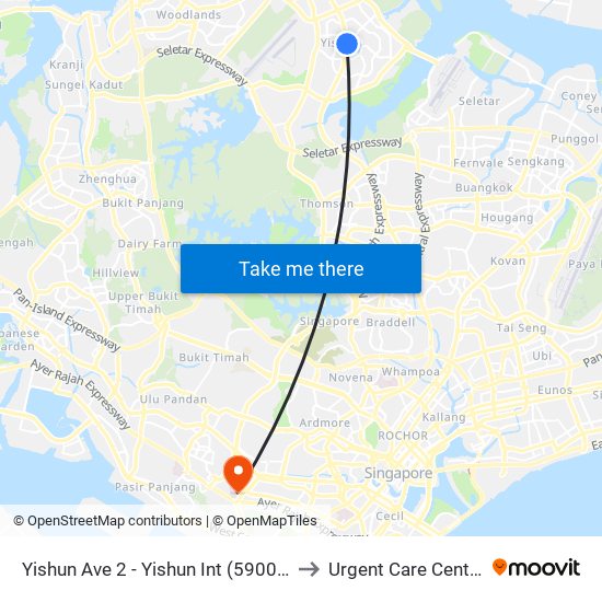 Yishun Ave 2 - Yishun Int (59009) to Urgent Care Centre map