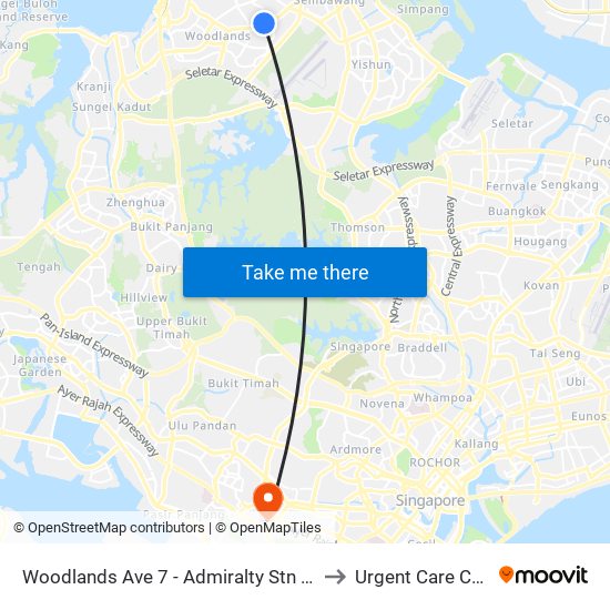 Woodlands Ave 7 - Admiralty Stn (46779) to Urgent Care Centre map