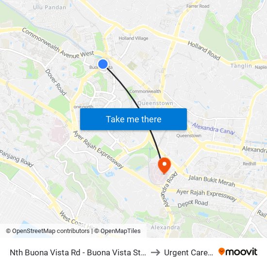 Nth Buona Vista Rd - Buona Vista Stn Exit D (11369) to Urgent Care Centre map