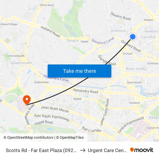 Scotts Rd - Far East Plaza (09219) to Urgent Care Centre map