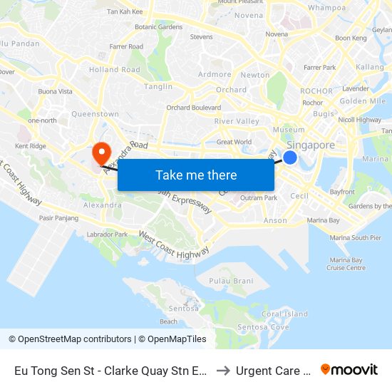 Eu Tong Sen St - Clarke Quay Stn Exit E (04222) to Urgent Care Centre map