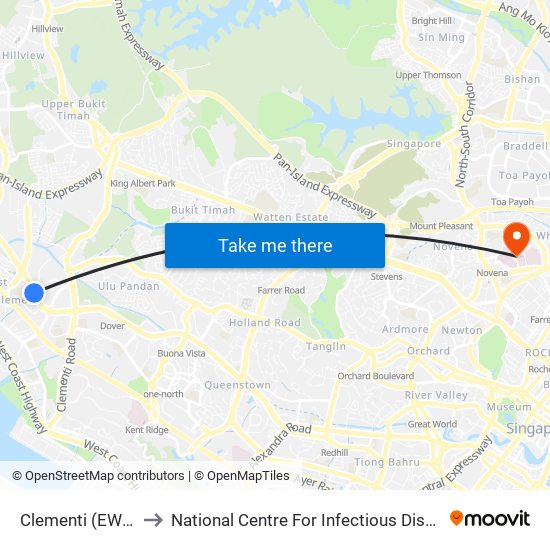 Clementi (EW23) to National Centre For Infectious Diseases map