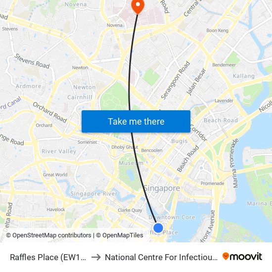 Raffles Place (EW14|NS26) to National Centre For Infectious Diseases map