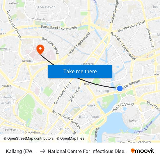 Kallang (EW10) to National Centre For Infectious Diseases map