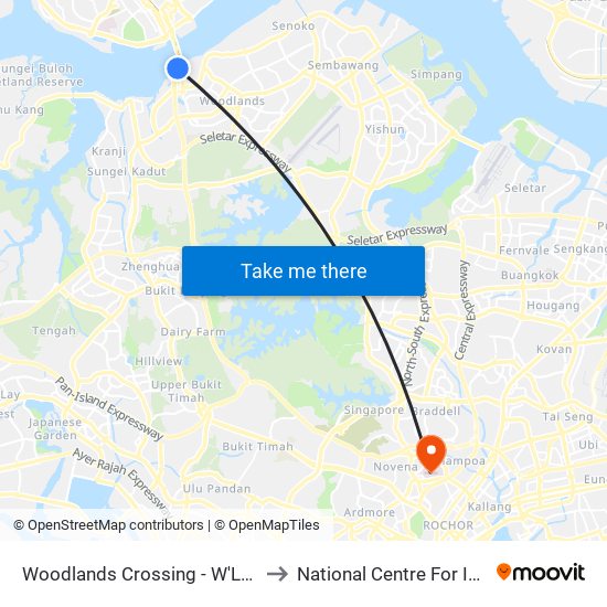 Woodlands Crossing - W'Lands Checkpt (46109) to National Centre For Infectious Diseases map