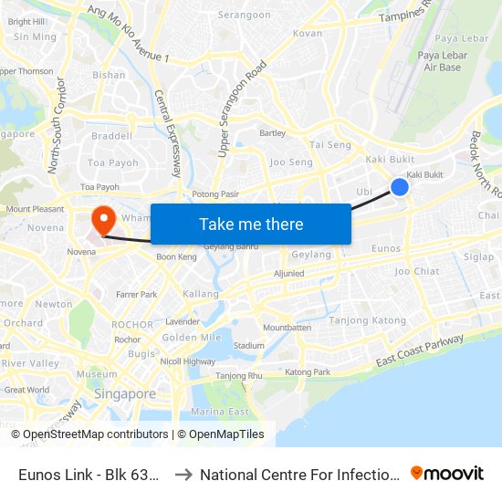Eunos Link - Blk 637 (71091) to National Centre For Infectious Diseases map