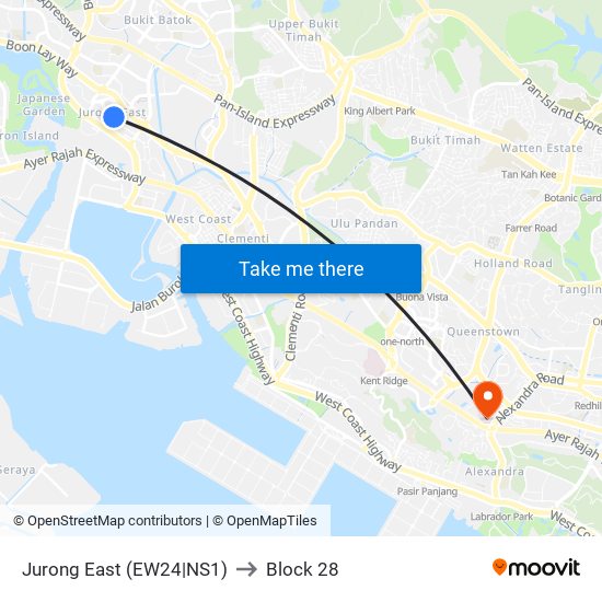 Jurong East (EW24|NS1) to Block 28 map